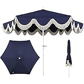 JONATHAN Y UMB1001 Collins 9 ft. Classic Cottage Tassel Market Patio Umbrella with Auto-Tilt, Crank, Wind Vent and UV Protection