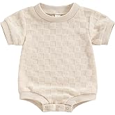 baorji Newborn Baby Boys Girls Bubble Romper Cute Short Sleeve Crew Neck Checkerboard Bodysuit Infant Summer Playsuit
