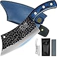 XYJ 6.2 Inch Chinese Vegetable Knife With Sheath,Whetstone,Outdoor Camping Chef Knife,Slice Butcher Knife,Cooking Culinary Kitchen,Blue Full Tang