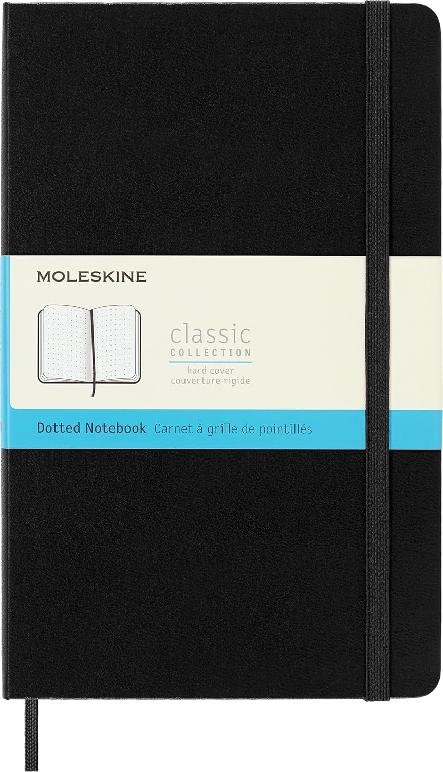 Moleskine Classic Notebook, Notebook With Dotted Pages, Hard Cover and Elastic Closure, Black, Large, 13 x 21 cm, 240 Pages