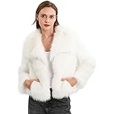 Xintianji Womens Faux Fur Turn-Down Collar Jacket Coat - Open Front Long Sleeve Winter Fuzzy Fleece Coat with Side Pockets