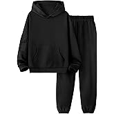 Boiltcat Boys Clothes Long Sleeve Solid Kangaroo Pocket Hoodie Top and Pants Fall Winter 2 Piece Outfits Set 6-12T