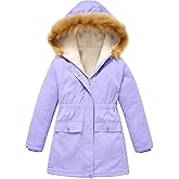 Fanient Girls Jacket Kids Warm Light Micro-Fleece Lining Plush Topcoat Outfit with Hood Outerwear Size 5-12