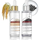 Rice Peeling Ampoule Duo, Black and White Rice Exfoliant, Pore Minimizing & Deep Hydrating, Gentle Peel Natural Formula Suitable for All Skin Types (80ML+80ML)
