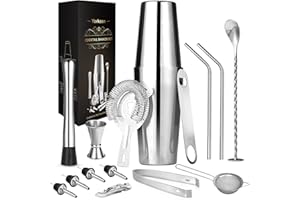 Yorkaan 15-Piece Portable Bartender Kit, Stainless Steel Cocktail Shaker Set, Professional Bar Tools, Bartender Accessories f