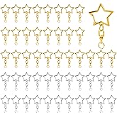 50 Pcs Star-Shaped Spring Snap Keychain with Chain Hanging Buckle and Open Jump Ring Gold and Silver Star Lobster Claw Clasp Star Keychain Clip for DIY Crafts Jewelry Making Keychains
