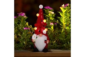 BUARO8AGA Gnome Garden Statues Outdoor Decor, 10.2" Tall Large Red Resin Gnomes Figurine Solar LED Lights with Beatles Gnomes Decorations for Yard Patio Lawn Porch, Housewarming
