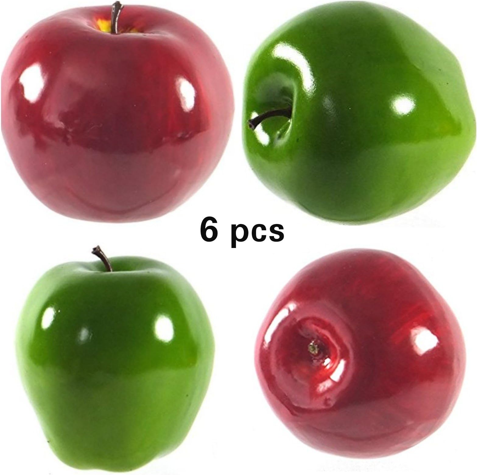 Mezly 6pcs Decorative Large Artificial Red, Green, and Mix Apple Plastic Fruits Home Party Decor (Mix)