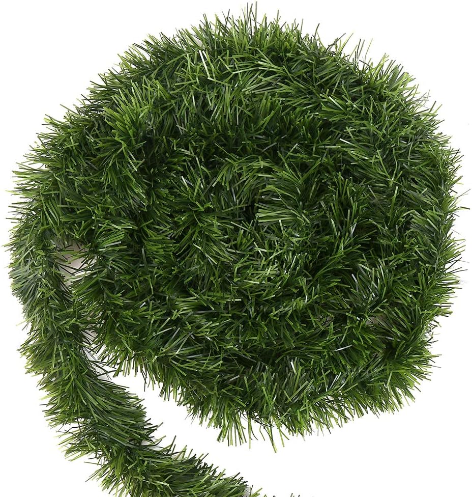 VEYLIN Green Christmas Tinsel Garland Decoration, 50 Feet/15.5 Meters Artificial Xmas Garland Stem for Holiday Outdoor Indoor Supplies