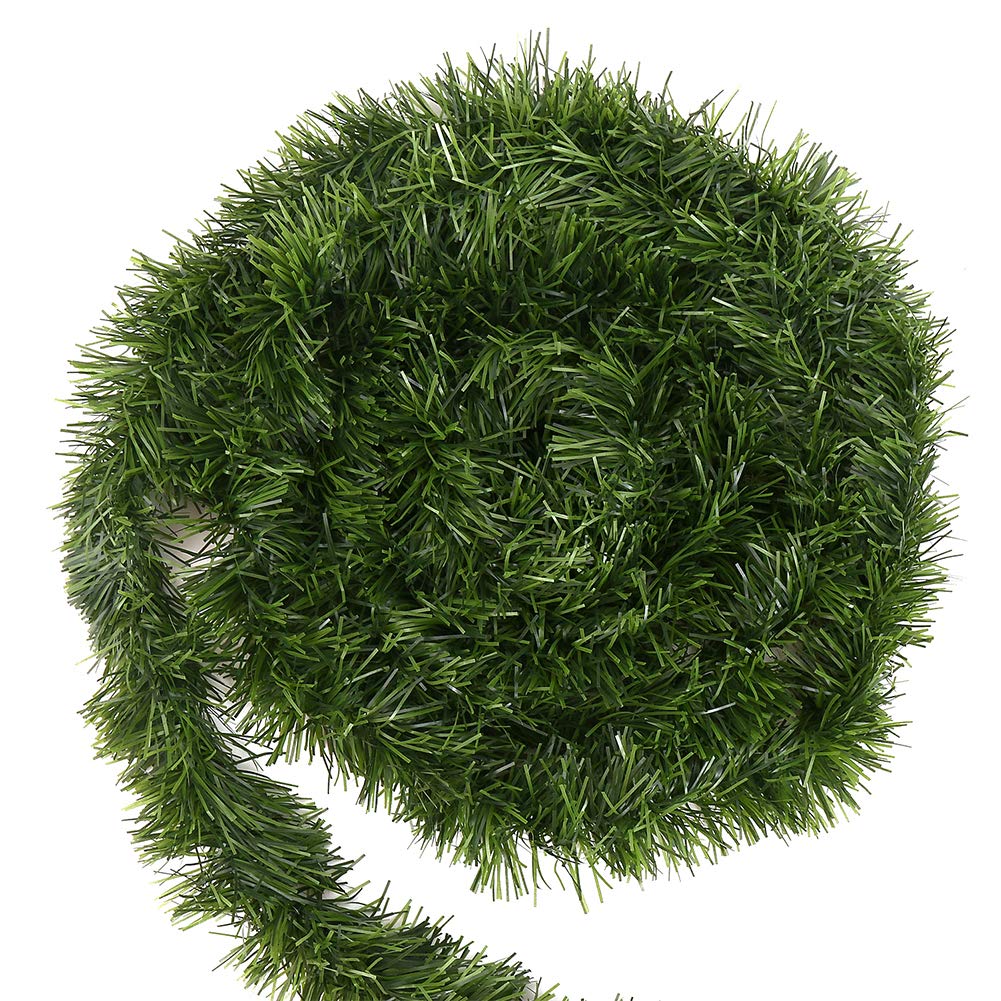 VEYLIN Green Christmas Tinsel Garland Decoration, 50 Feet/15.5 Meters Artificial Xmas Garland Stem for Holiday Outdoor Indoor Supplies — image 1