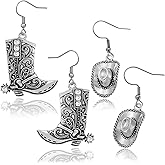 2 Pairs Rhinestone Western Boots Earrings and Cowgirl Cowboy Hat Bohemian Rodeo Boot Drop Dangle Earrings for Women