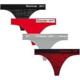 Reebok Womens Thongs - 4 Pack Performance Stretch G-String Thongs for Women - Breathable No Show Sexy Lingerie Underwear