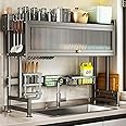 Hdrriozu Over the Sink Dish Drainer Drying Rack 3 Tier Over Sink Dish rack for a Tidy Kitchen Sink Shelf Organized Space-Saving Dish Rack with Cover for Dishes, Glasses, Bowls, and Cutlery