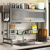 Hdrriozu Over the Sink Dish Drainer Drying Rack 3 Tier with Cover | Rust resistant built to last. Easy install simple tools. 