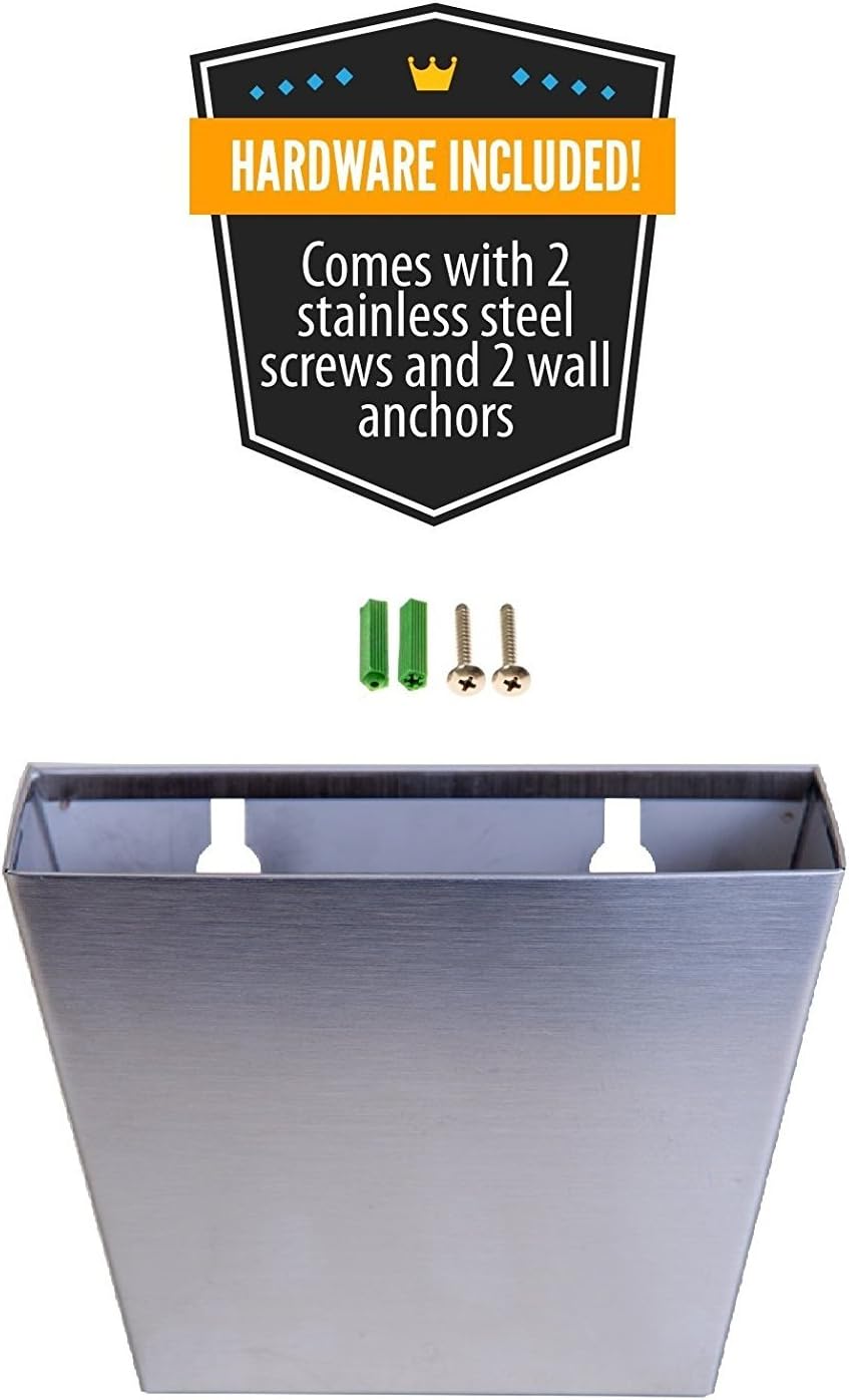 Wall Mounted Brushed Stainless Steel Beer and Soda Bottle Cap Catcher Bin Bucket, Free Mounting Hardware, Simple Installation Mount, Easy Remove Replace to Empty, by Global Metal DesignsTM