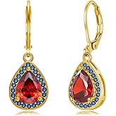 IUITY Leverback Dangle Earrings for Women Trendy Multicolor Pear Cubic Zircon Earrings Birthstone Teardrop Drop Earrings Jewelry Gifts for Everyday Party Wedding 14K White Gold | 24K Gold Plated