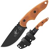 TOPS Knives 3 Pointer Tan Canvas Fixed Blade, 1095 Steel, Kydex, 3.13in | Made in USA with Black Traction, Skeletonized Design, Neck Carry and 6.63-Inch Overall Length for Fishing and Camp Tasks