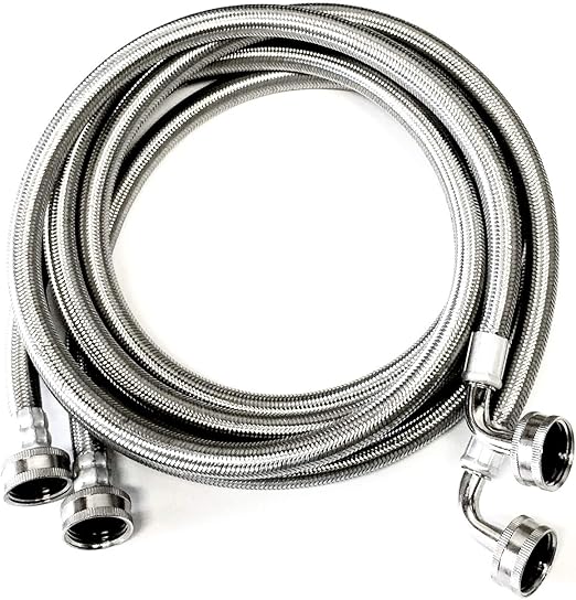 2Pack Premium Stainless Steel Braided Washer Hoses 5 FT
