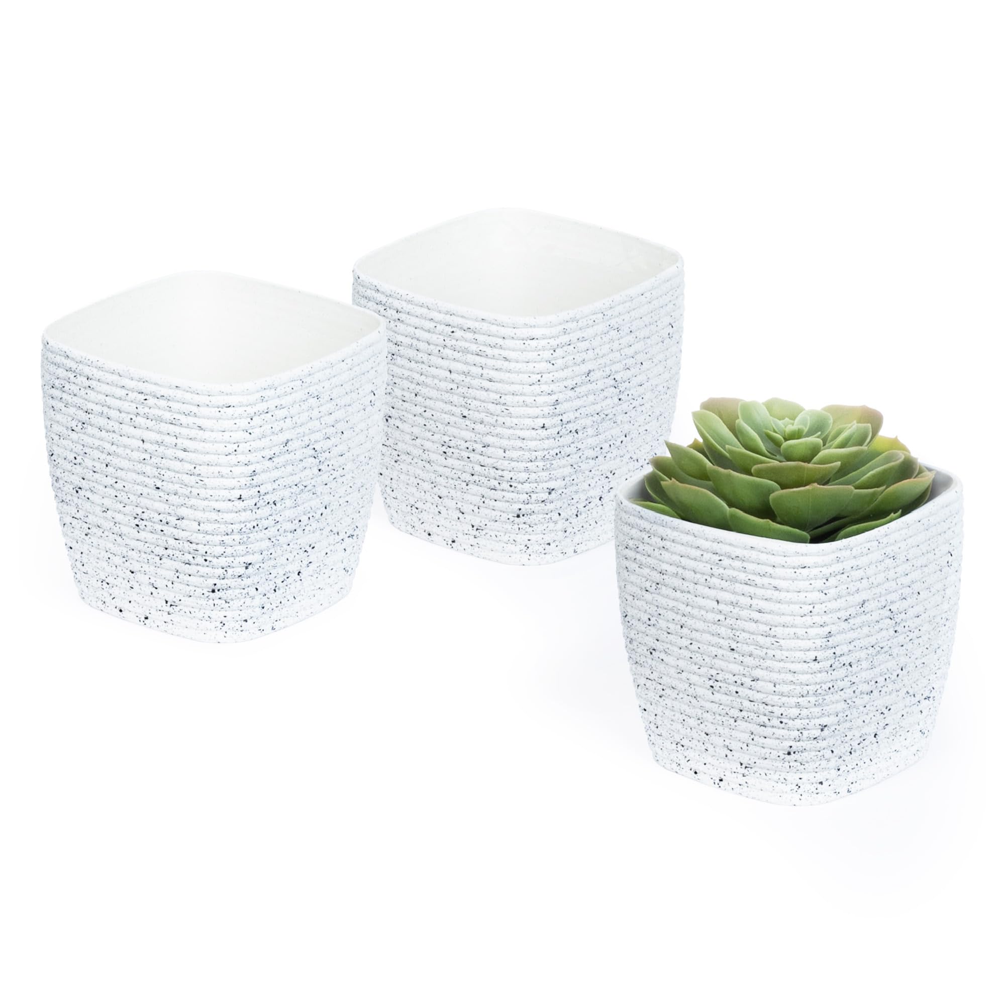 LIVIVO Set of 3 Flower Plant Pot - Marble Effect Stripe Design Planter - Perfect For Indoor and Outdoor Use - For Small, Medium & Large Plants