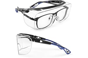 LANON Safety Glasses Over Glasses,ANSI Z87.1 Lenses with Anti-Fog & Scratch,Side Protection, High Transmission, Adjustable Pr