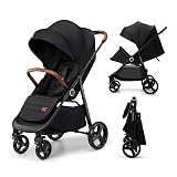 Kinderkraft Grande Plus Kinderkraft Buggy from Birth to 48.5 lb, one-Hand Folding, Reclining Position, Large Canopy with Window, All 4 Wheels dampened, Spacious seat, Black
