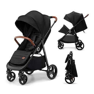 Kinderkraft Grande Plus Kinderkraft Buggy from Birth to 48.5 lb, one-Hand Folding, Reclining Position, Large Canopy with Window, All 4 Wheels dampened, Spacious seat, Black
