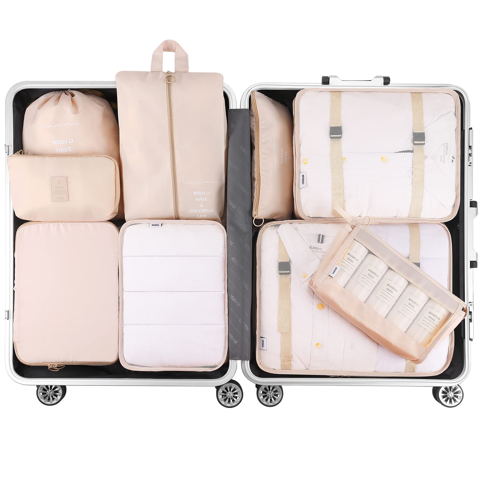 Mossio 9 Set Packing Cubes with Shoe Bag & Electronics Bag - Luggage Organizers Suitcase Travel Accessories