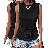 Zeagoo Womens Ruched Tank Tops Summer Dressy Casual Crewneck Sleeveless Shirts S-XXL