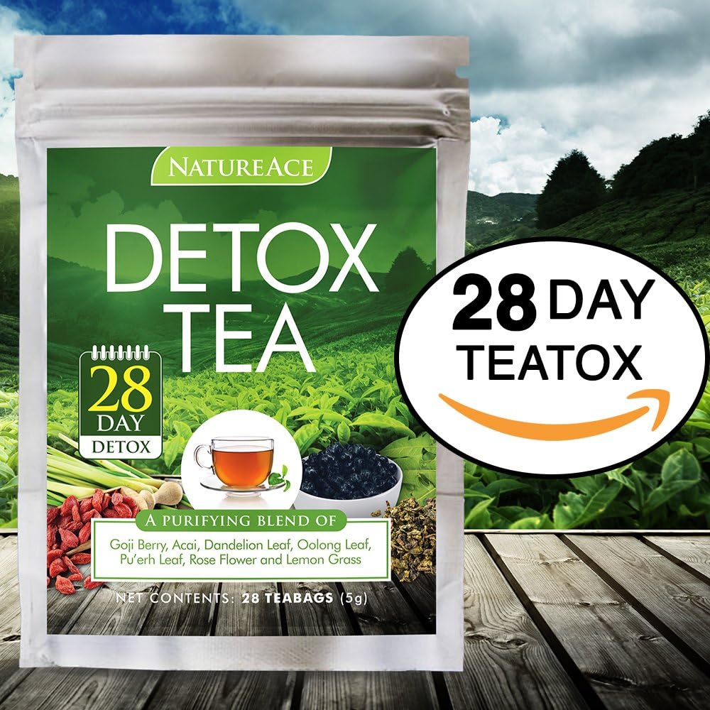 Nature Ace 28 Day Detox Tea - Best for Teatox, Body Cleanse, Bloating and Body Fat Reduction, Liver + Skin Detox, Weight Loss - 100% Natural Organic Chinese Herbs - for Men & Women - Premium Tea Bags