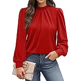 WIHOLL Long Sleeve Shirts for Women Mock Neck Tops Pleated Front Blouses Dressy Casual Spring Fall Clothes 2026 Fashion