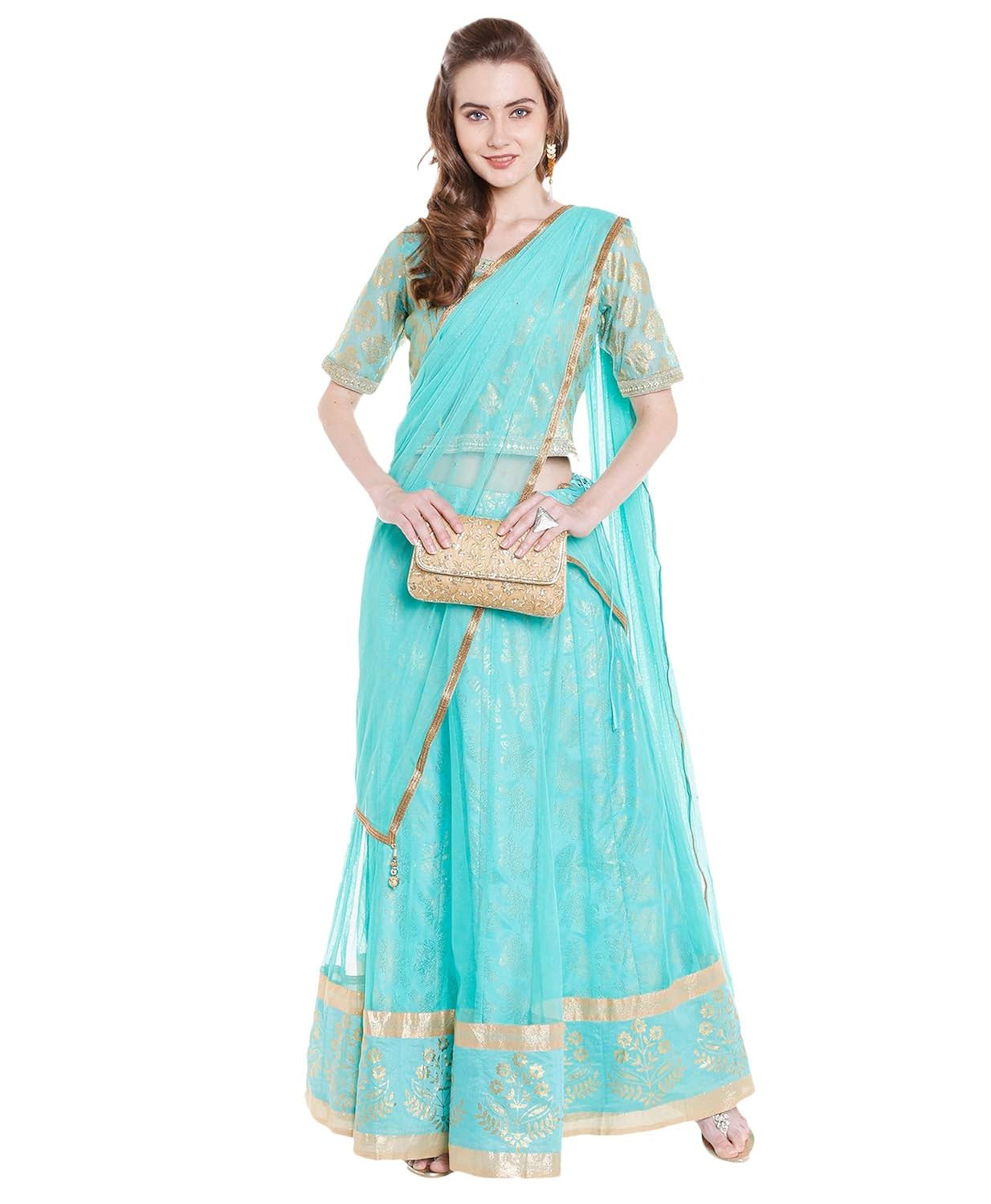 fbb Women Gold Print Lehenga Set 