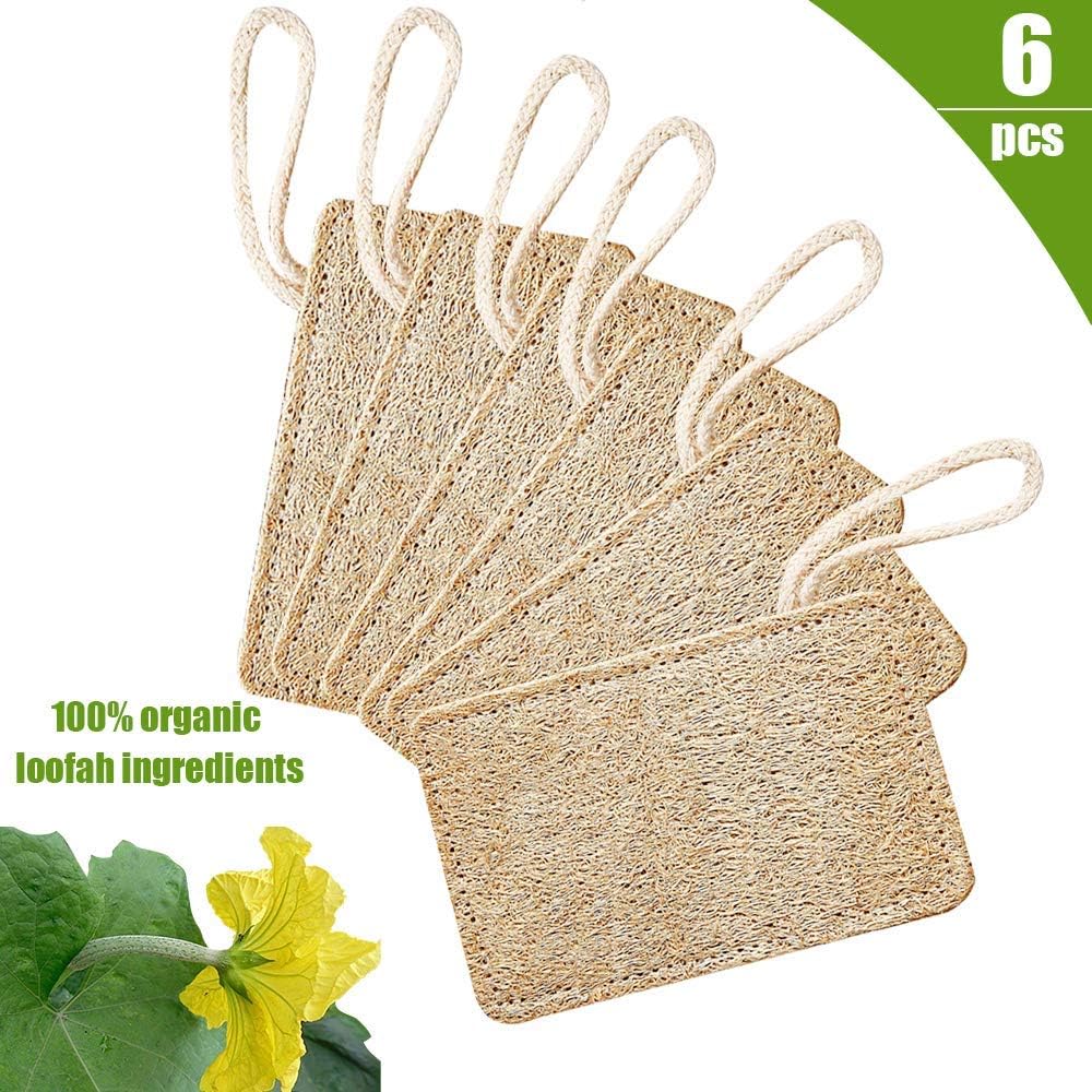 JEBBLAS 100% Natural Loofah Sponge Scrubber Dish Scrubber for Kitchen Compostable Cellulose Washing Pad 6 Pack