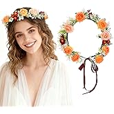 Flagogoo Flower Crown Floral Headpiece - Flower Crowns For Women Girls - Handmade Orange Flower Headband Weeding Festivals Party Birthday Shoot Headwear