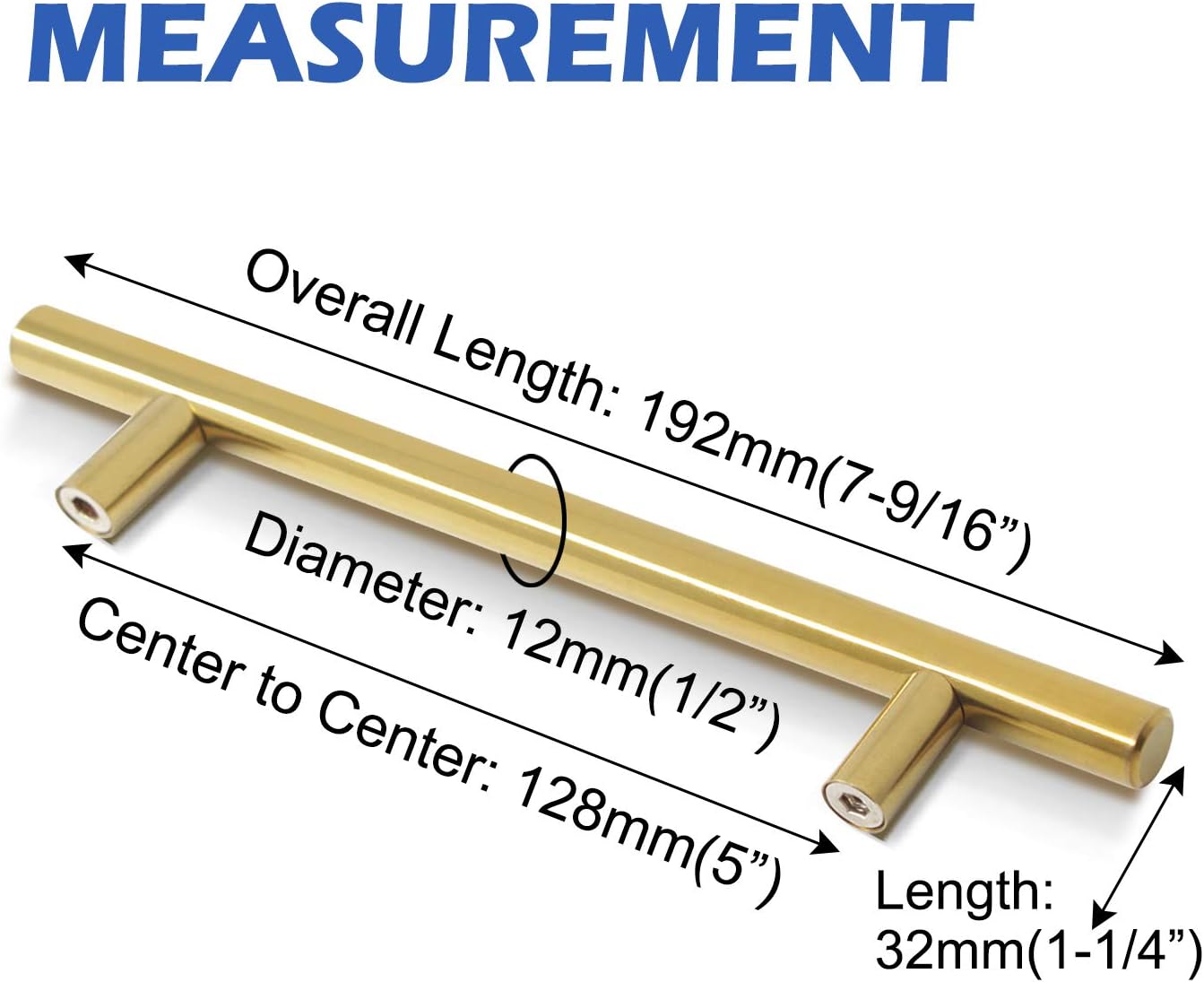10 Pack 128mm T Bar Door Handles Brass Stainless Steel Kitchen Handles Drawer Cupboard