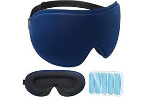LYSIAN Cooling Sense 3D Sleep Eye Mask for Women Men, Eye Mask with Contoured Design with 5 Pair Ear Plugs, Block Light for Deep Sleep - Blue