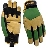 MSUPSAV Utility Outdoor Safety Work Gloves,Working Glove,Split Leahter with Padded Knuckles & Palm,Green+Yellow,Large