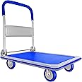 Push Cart Dolly by Wellmax, Moving Platform Hand Truck, Foldable for Easy Storage and 360 Degree Swivel Wheels with 660lb Weight Capacity, Blue Color