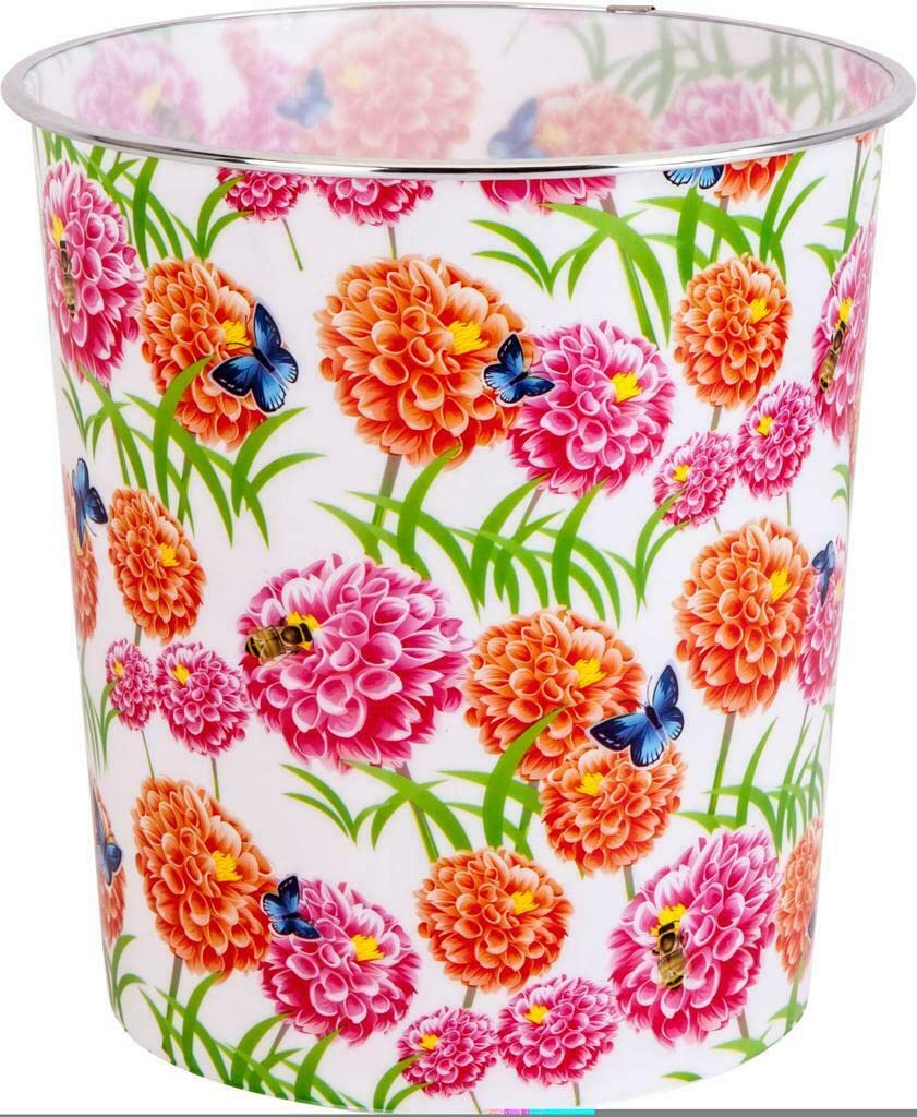 Home Plus 7.7 Litre Quality Floral Design Lightweight Waste Paper Basket Bin (Modern Jazzy Red, Purple & Gold)