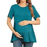 Xpenyo Women's Maternity T Shirts Short Sleeve Tiered Basic Casual Pregnancy Top