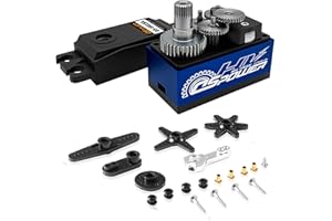 DSPOWER 15KG RC Waterproof Low Profile Digital Servo, High Torque 6-8.4V Metal Gear Short Body HV Servo Motors with 25T Metal Arm for 1/8 1/10 1/12 RC Drift Car Crawler Baja Boat Robot (Blue-180°)