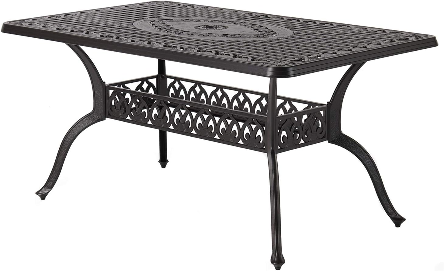 CW Chair Patio Dining Table 36" x 60" Rectangular Cast Aluminum Large Outdoor Metal Furniture, Powder-Coated Frame with 1.97" Umbrella Hole for Lawn Garden Backyard, Dark Brown