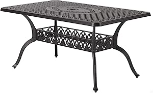 CW Chair Patio Dining Table 36" x 60" Rectangular Cast Aluminum Large Outdoor Metal Furniture, Powder-Coated Frame with 1.97" Umbrella Hole for Lawn Garden Backyard, Dark Brown