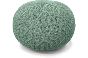 ARTPLAN Outdoor Pouf Ottoman Foot Rest Hand Weaving Knight Home Nahunta Pouf Round Kintted Olefin,Green
