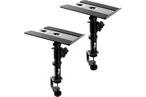 Tlingt Studio Monitor and Speaker Stand Pair, Clamp-on Desk Speaker Stand, 9.5x9 inch Metal Tray, -10° to +10° Tilt Angle, Fi