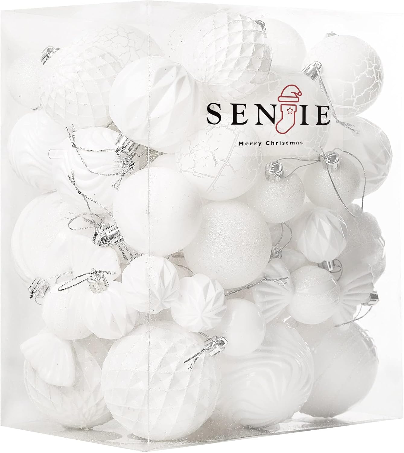 Ornaments - Christmas Ball Ornaments Set Assorted Shatterproof Ornaments 63 PCS Shaped Styles Xmas Tree Holiday Decorative,White