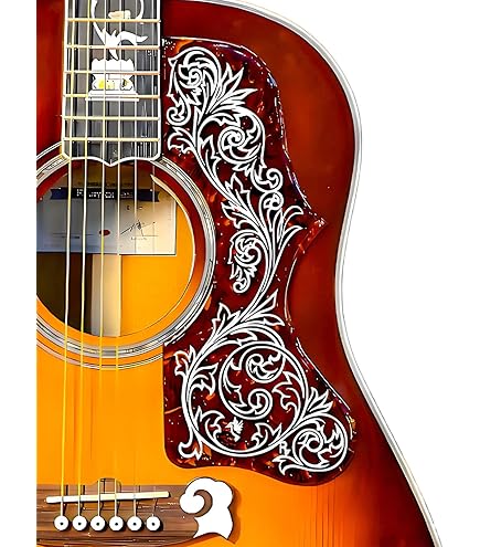 Pickguard Per Chitarra Acustica - Adesivo Antigraffio A Forma Di Goccia O Uccello, Dimensioni 6.89x3.74 O 6.69x4.53 Pollici, Leggero, Stile Vintage, Colori Bianco, Verde, Giallo - 3