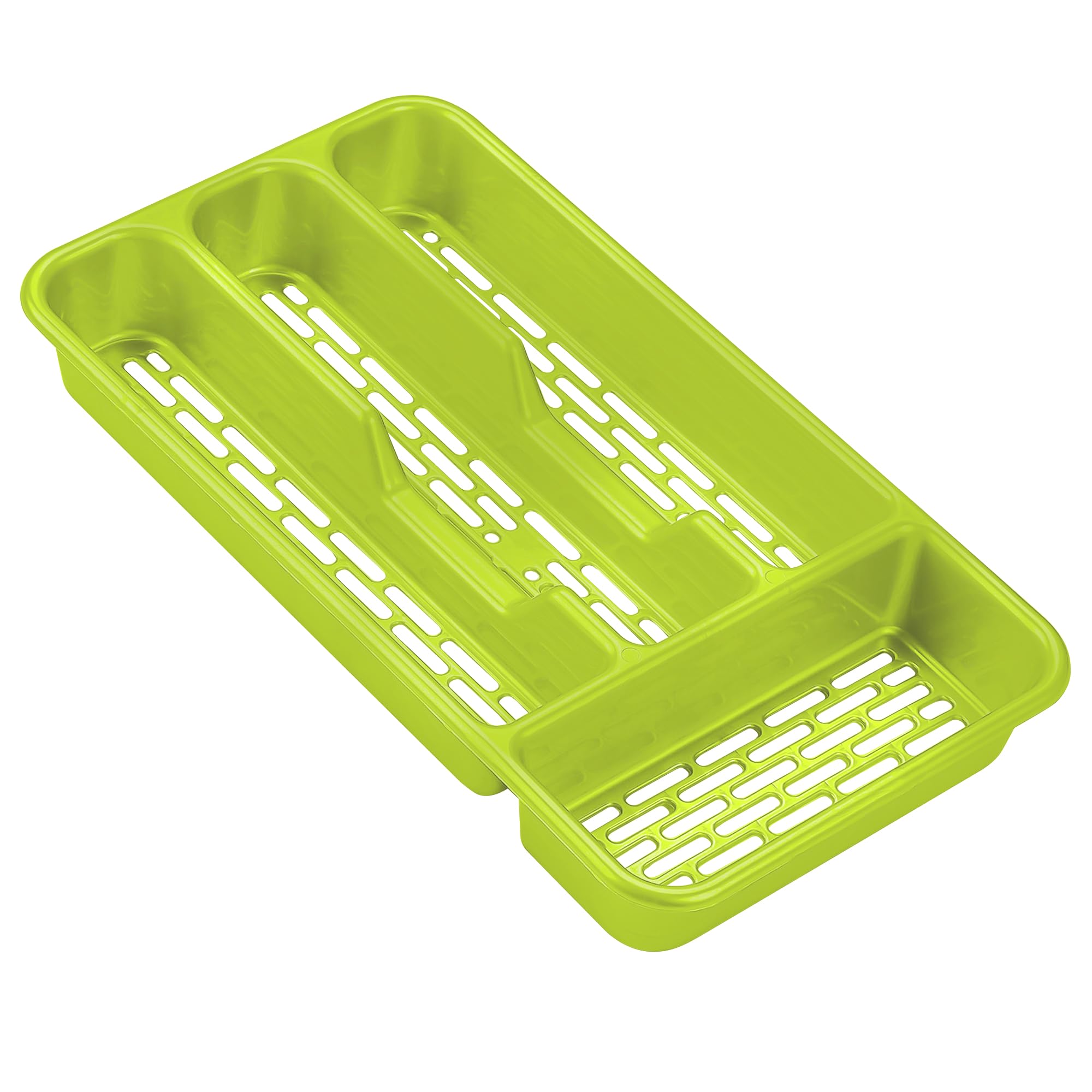 Small Tier Cutlery Tray Classic in Green | BPA Free Plastic Drawer Organizer with 4 Compartments | Durable Kitchen Storage for Spoons Forks Knives Kids Cutlery | Space Saving Design