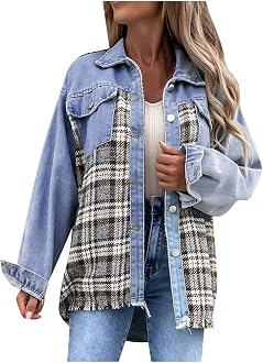 Jean Jacket Plaid Patchwork Loose Coat 