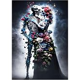 Diamond Art Kits for Adults, Eternal Love Skeleton Rose Skull Corpse Bride Diamond Painting Kits for Beginners, 5D Full Drill Gem Art Paint with Diamonds Dots Crafts Kits for Home Decor Gift 12x16inch