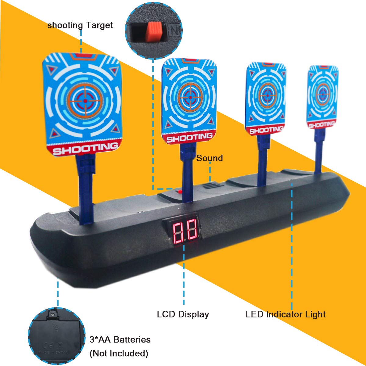 Electric Scoring Target for Nerf Guns - Auto Reset Intelligent Light Sound Effect Digital Shooting Targets, Ideal Gift Toys for Teens, Boys & Girls(2019 Update Version/4 Targets)